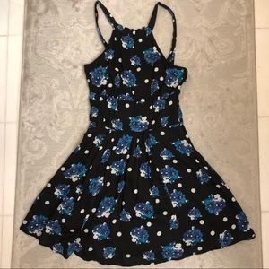 FREE PEOPLE Black Dress with Blue Flowers Size 4